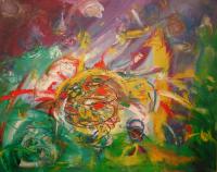 Bild 'Herbst - Tanz - Blätter'; Öl auf Hartfaser, 1995, Format 80 x 71cm; zum Vergrößern bitte hier klicken!