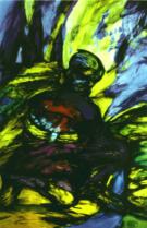 Bild 'Heiliger Benno Bischof von Meißen'; Glasfenster, 2000, Format 137 x 87 cm; zum Vergrößern bitte hier klicken!