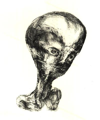 Grafik 'Kopfkeule'; Steinlithografie, 1990, Auflage 10, Format 56 x 39 cm