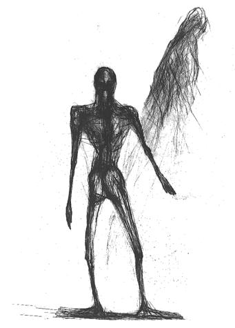 Grafik 'Rufer'; &Auml;tzradierung / Kaltnadel / Zinkplatte, 1993, Format 50 x 40 cm