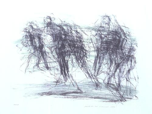 Grafik 'Große Tanzgruppe I'; Steinlithografie dreifarbig, 1999, Auflage 20, Format 54 x 71 cm