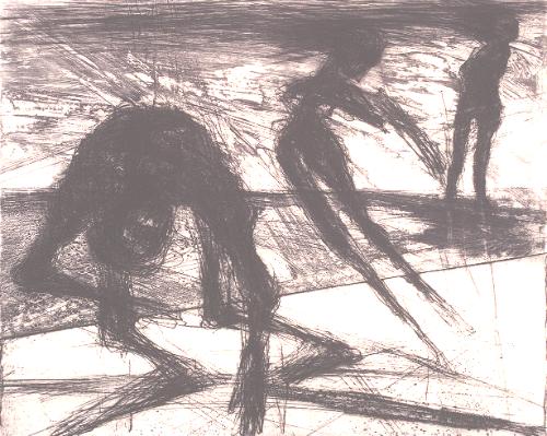 'Wege II'; &Auml;tzradierung / Kaltnadel / Reservage, 1997, Format 41 x 48 cm